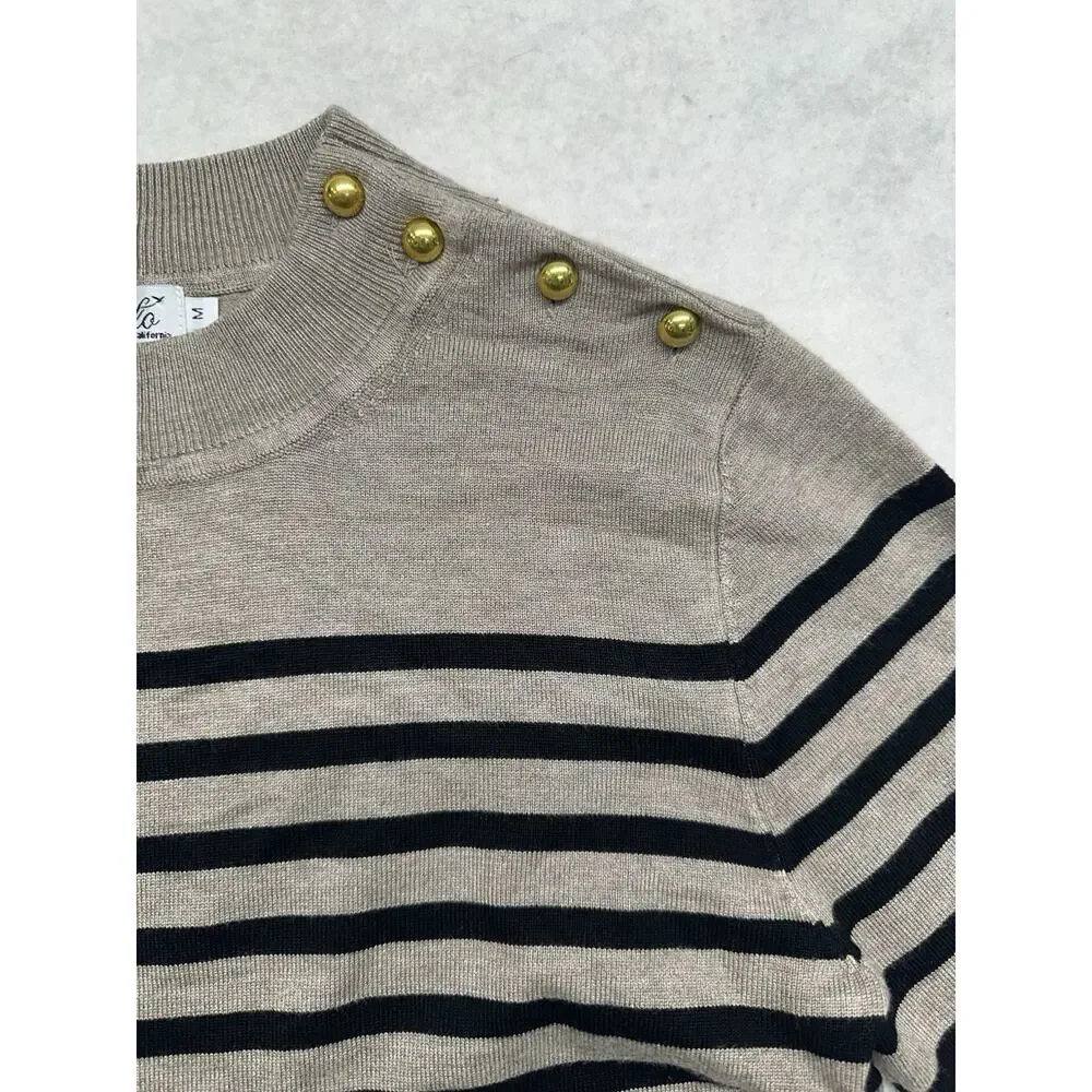 Cielo Sweater Womens M Black Tan Stripe Mockneck Top Dainty Preppy Viscose - Picture 3 of 8